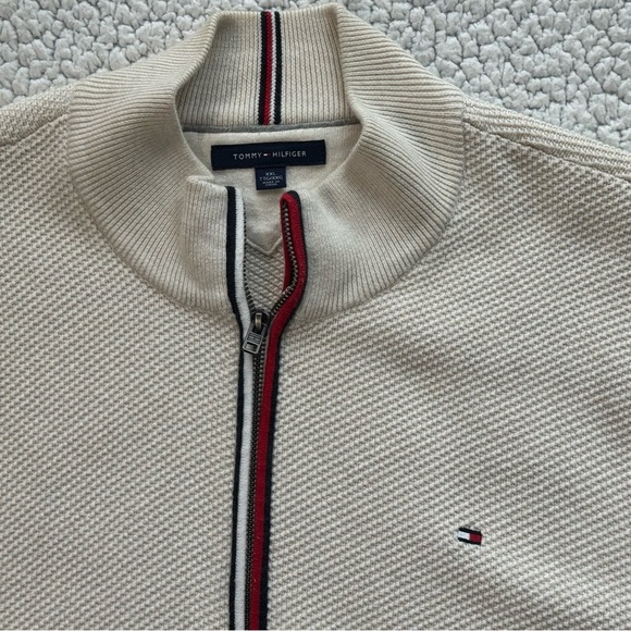 Tommy Hilfiger Beige Zip-Up Sweater with Red Trim - Picture 6 of 8
